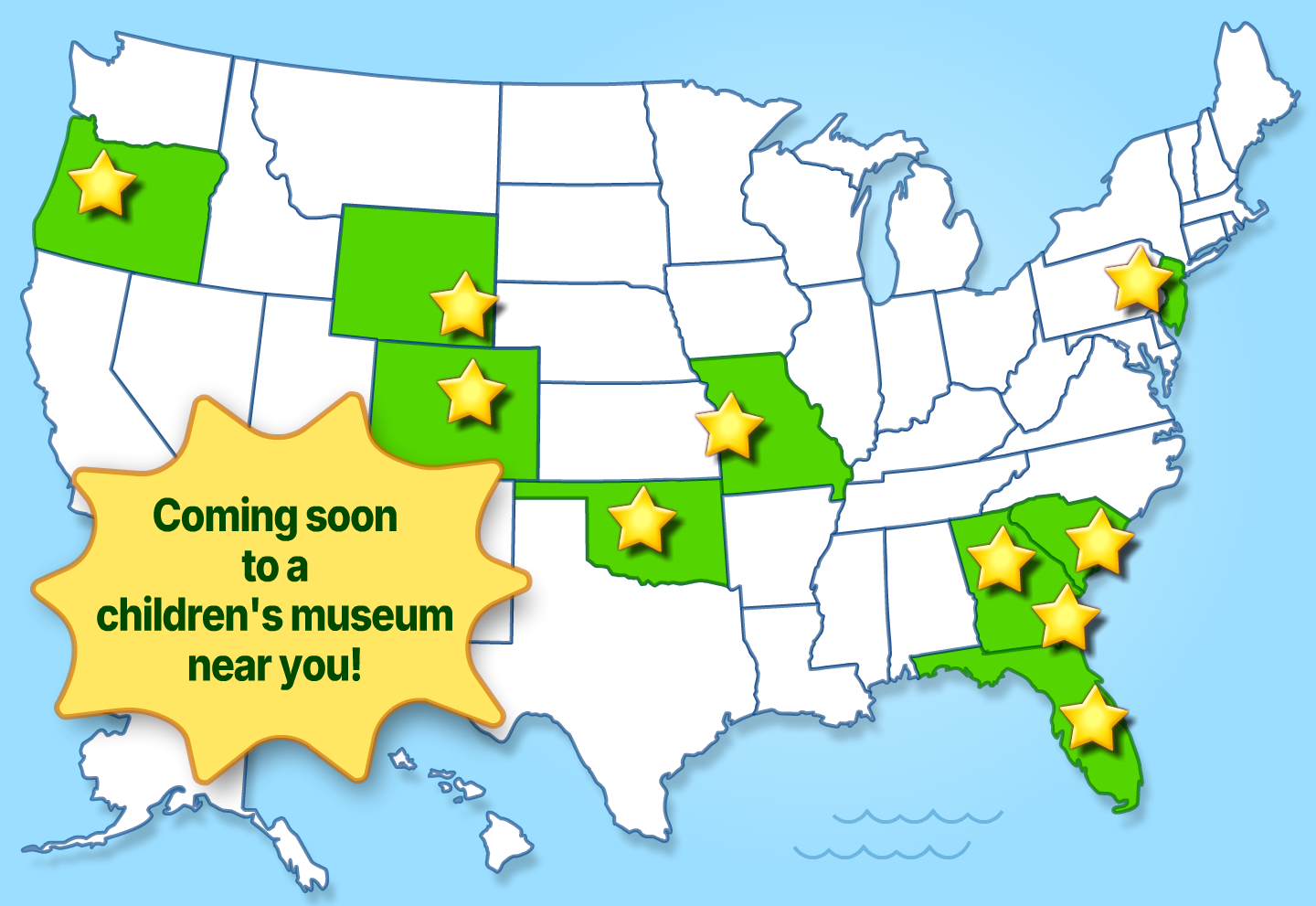 US map with locations of the Starfall™ Acts of Kindness Exhibit