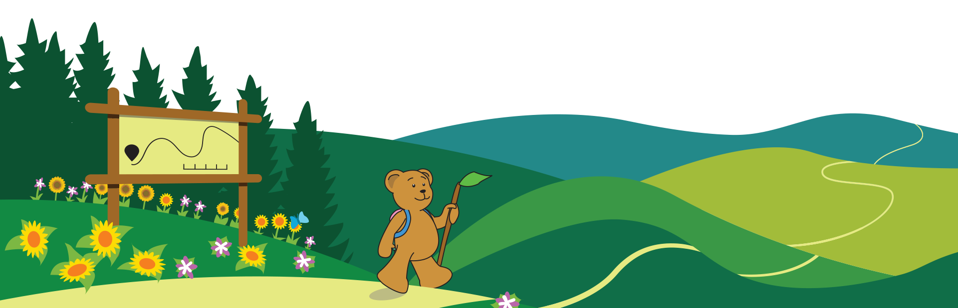 Backpack Bear at the beginning of a journey